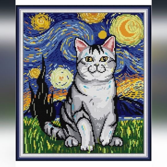 Other - Starry Night Cat Cross Stitch Kit 11 Cout 3 Strand NWT